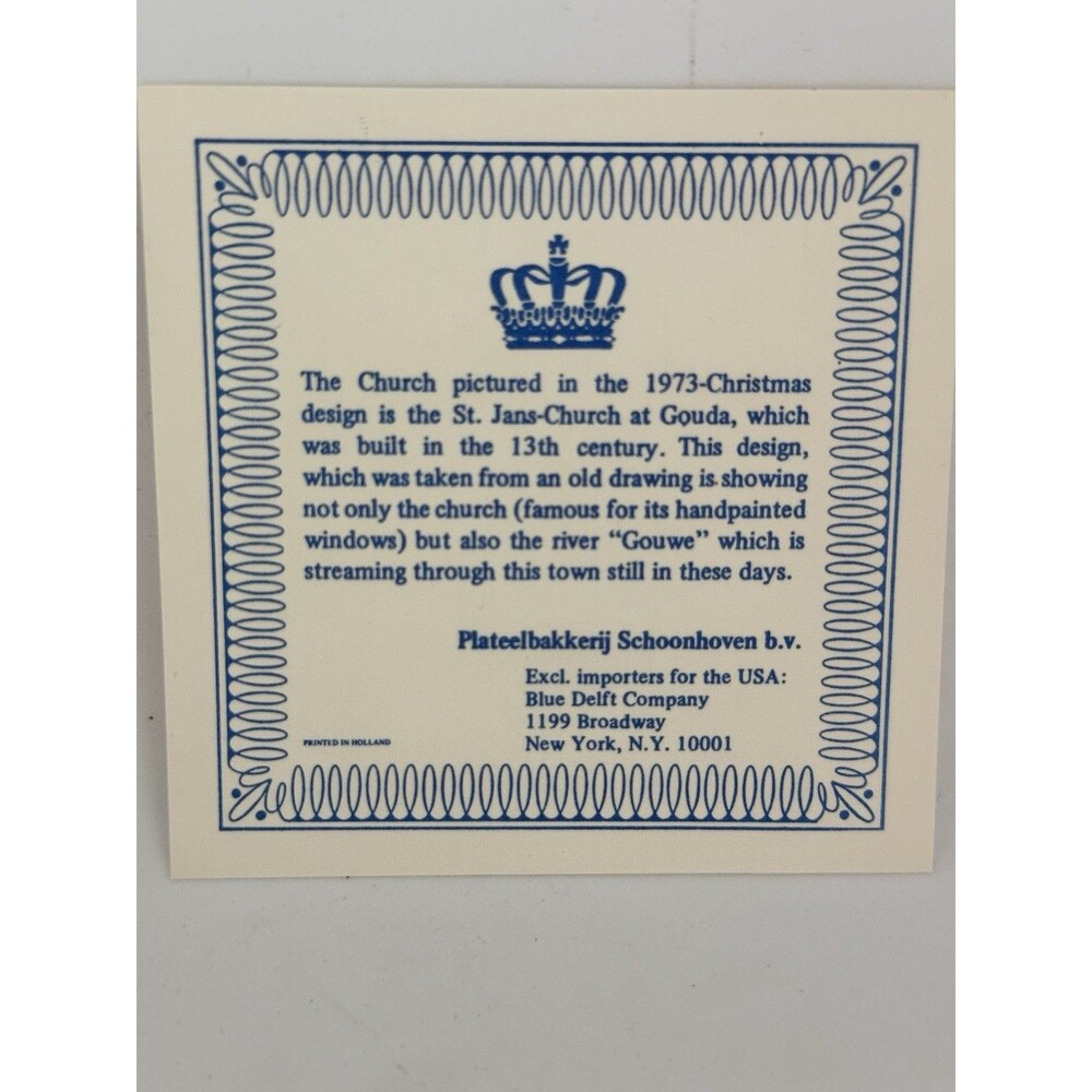 Royal Delft Christmas 1973 Hanging Tile St. Jans-Church at Gouda With Packaging - Picture 7 of 7